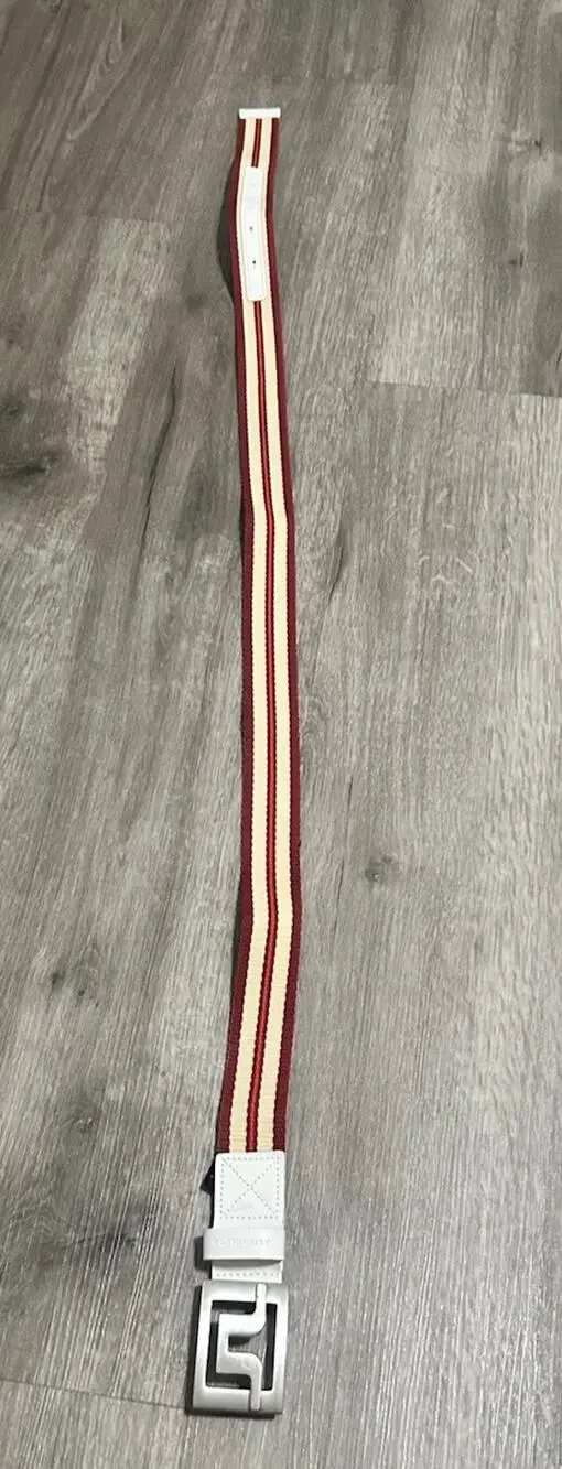 J.Lindeberg Woven Stretch Golf Belt Red Cream White Leather Italy Size 36 100cm